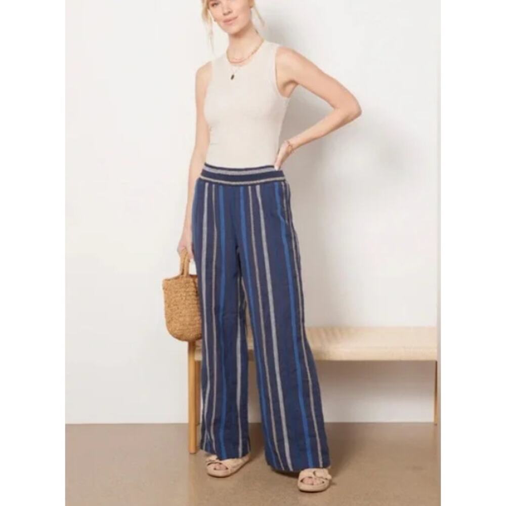 Michael Stars Rosa Navy Embroidered Stripe Pants Small Cotton Pull On